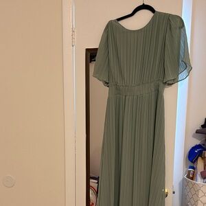 Pleated Sage Green Midi Dress